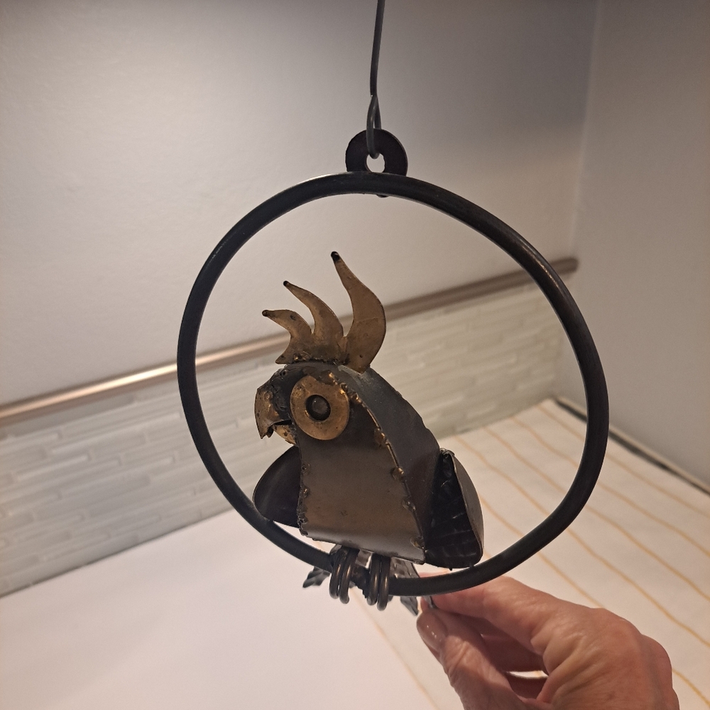 Metal & Copper Hanging Parrot In A Ring - Picture 6 of 6